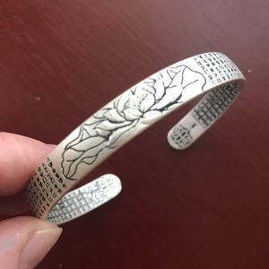 Lotus Heart Sutra unisex silver bracelet
